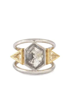 18k Yellow Gold Rough Cut and Trillion Diamond Ring