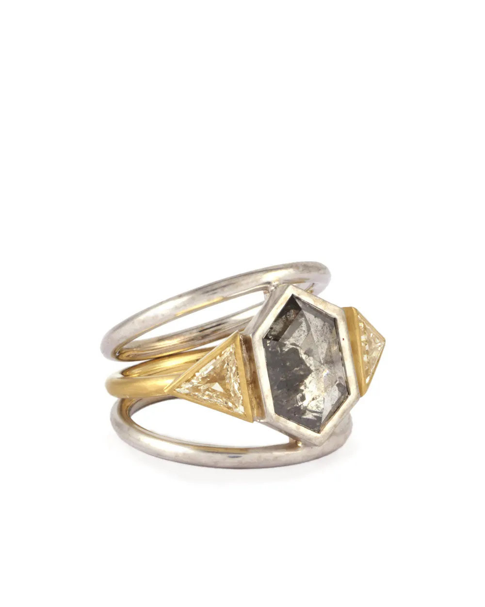 18k Yellow Gold Rough Cut and Trillion Diamond Ring