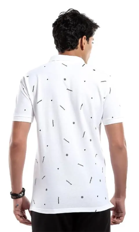 47948 Casual Patterned Polo T-Shirt - White