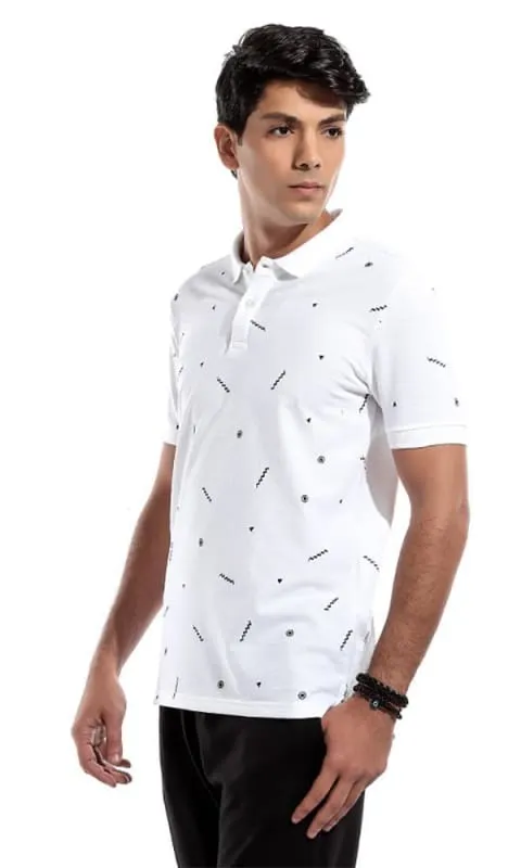 47948 Casual Patterned Polo T-Shirt - White