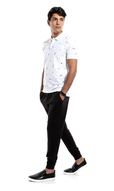 47948 Casual Patterned Polo T-Shirt - White