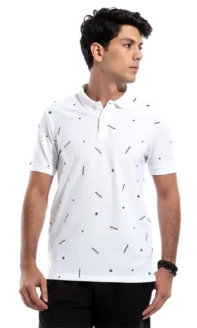 47948 Casual Patterned Polo T-Shirt - White