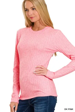 ABBY RIBBED LONG SLEEVE ROUND NECK TOP