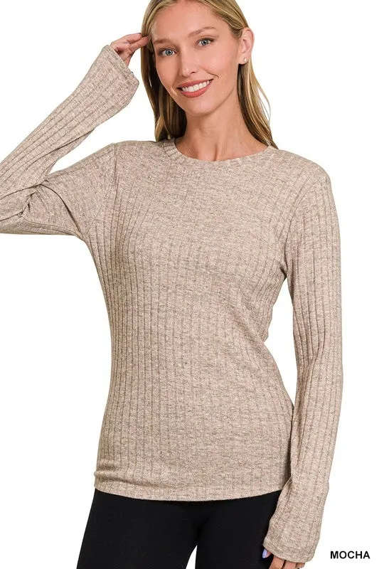 ABBY RIBBED LONG SLEEVE ROUND NECK TOP