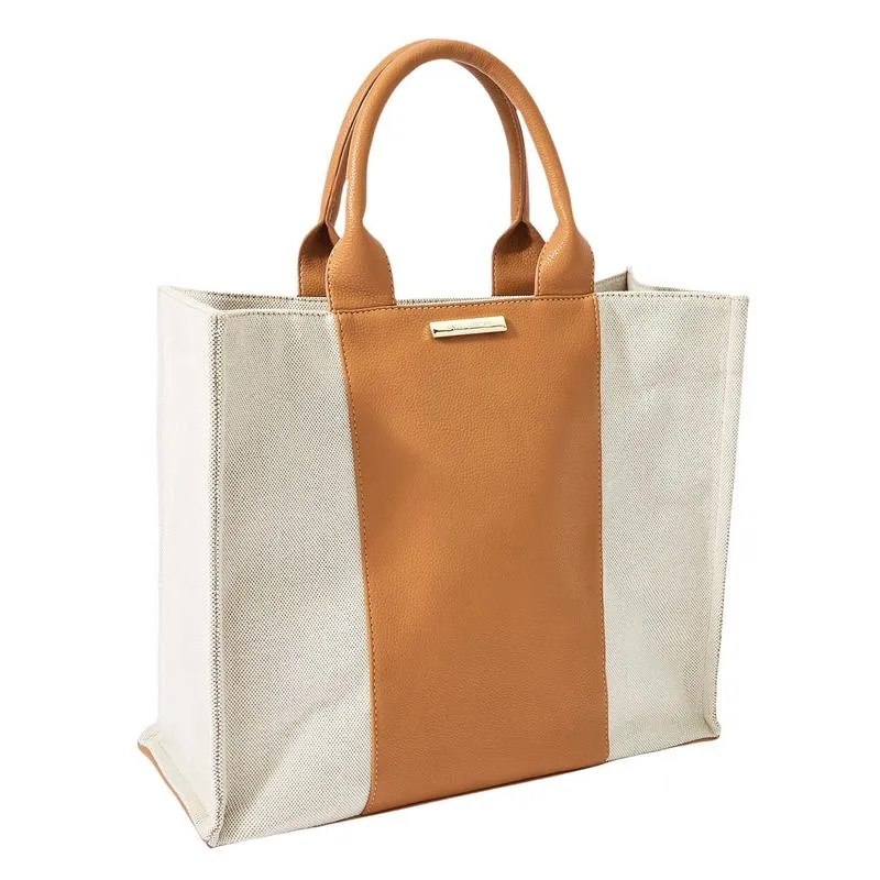 Amalfi Canvas Tote Bag in Cream and Light Brown