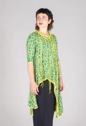 Asymmetrical Jersey Tunic Top in Lime with Green Pois