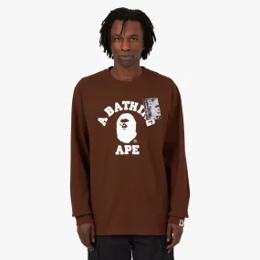 BAPE Mad Face College Long Sleeve Shirt / Brown