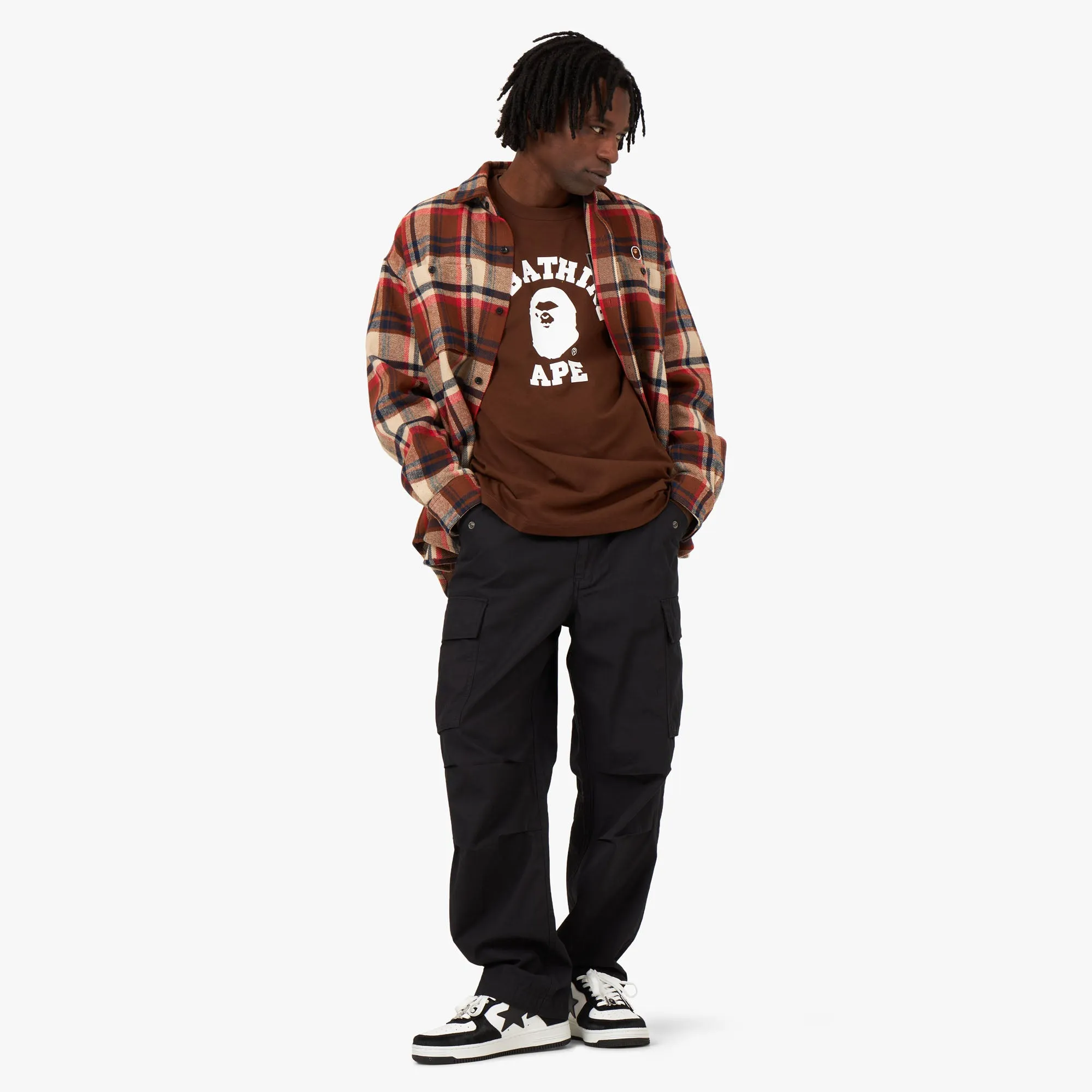 BAPE Mad Face College Long Sleeve Shirt / Brown