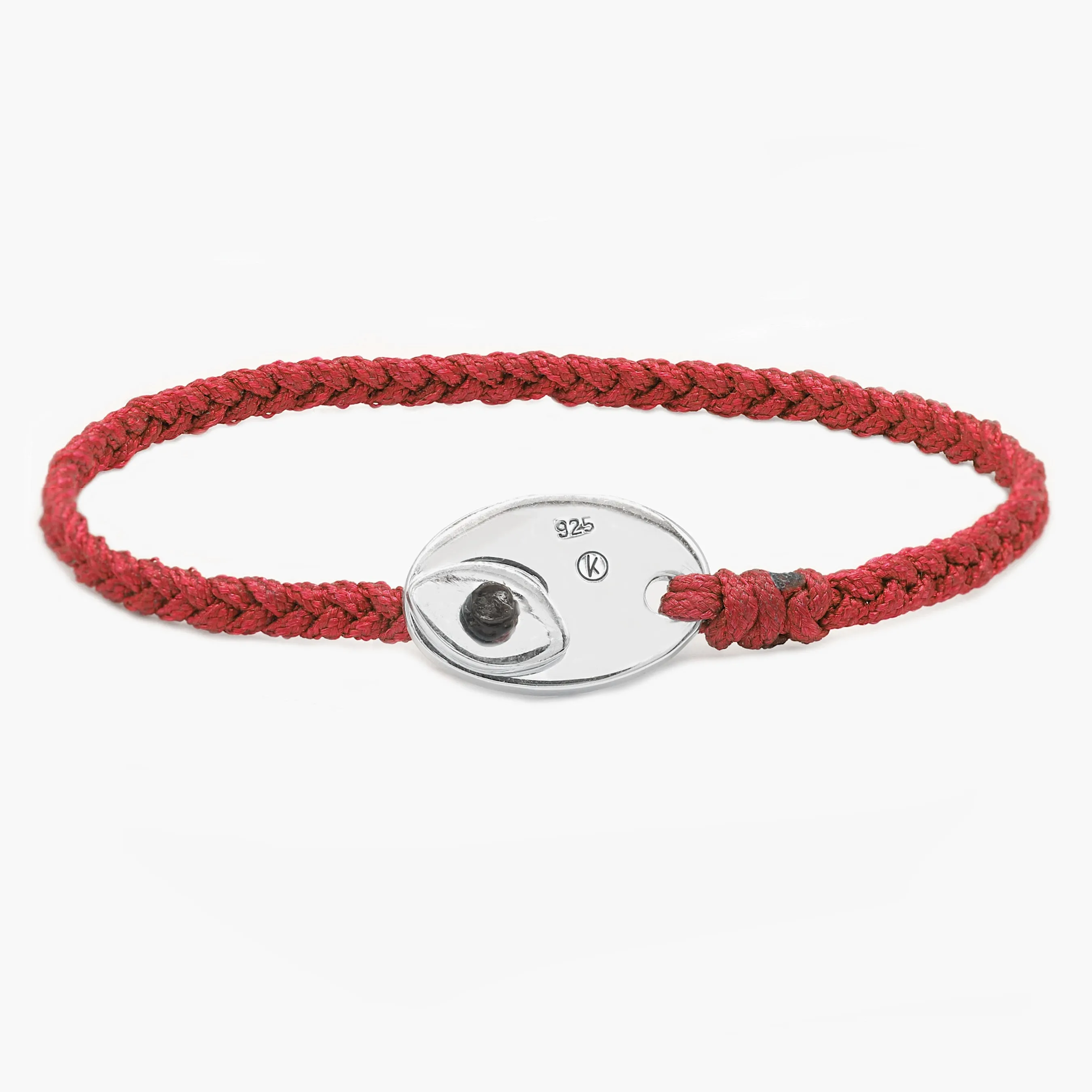 Braided Bracelet With Sterling Silver Button (Red)