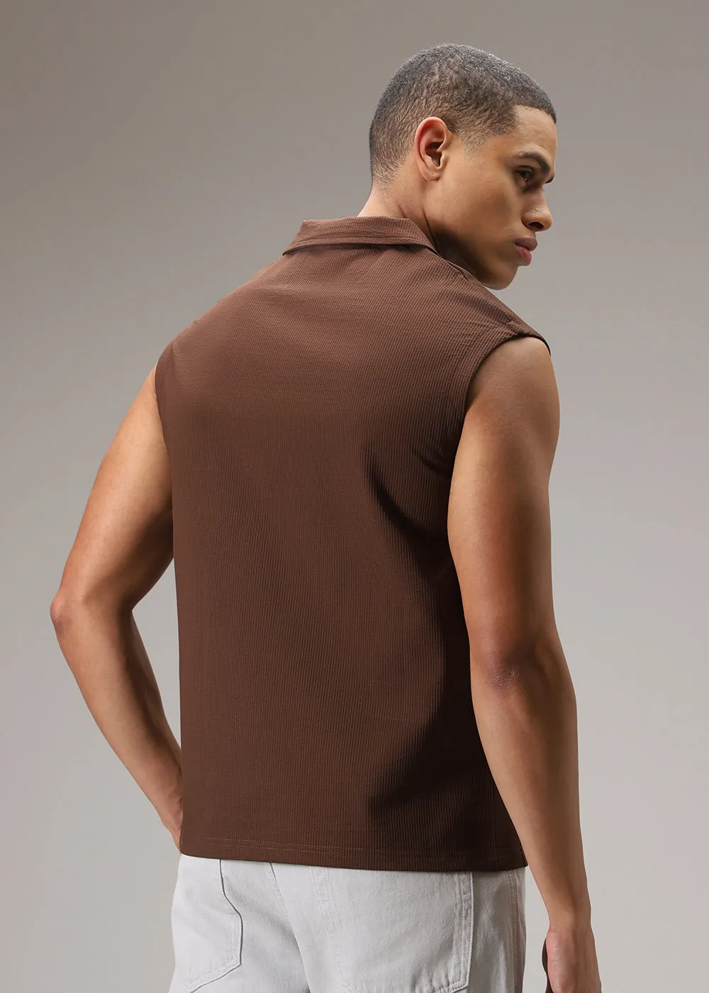 Brown Ribbed Polo Tank