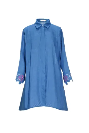 Buttonscarves X Jovian Paradiso Paloma Long Shirt In Royal Blue