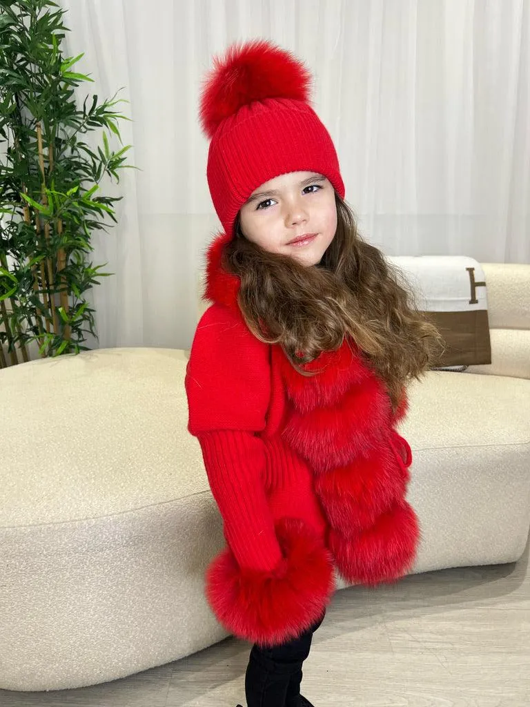 Childrens Red Luxury Fur Cardigan