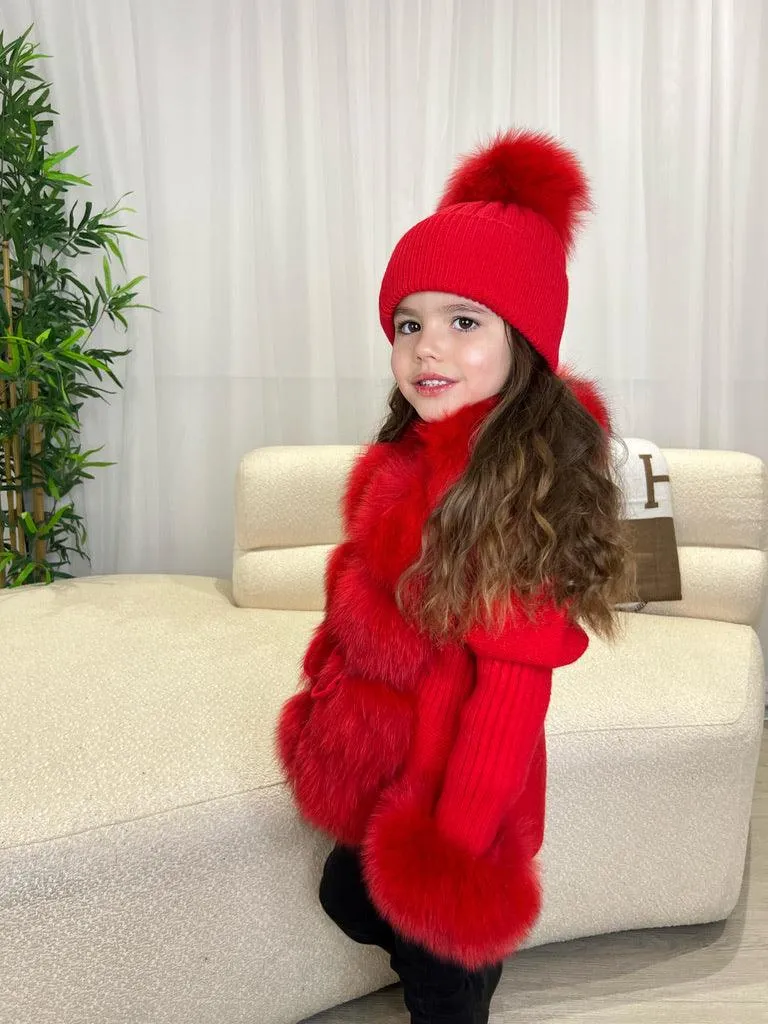 Childrens Red Luxury Fur Cardigan