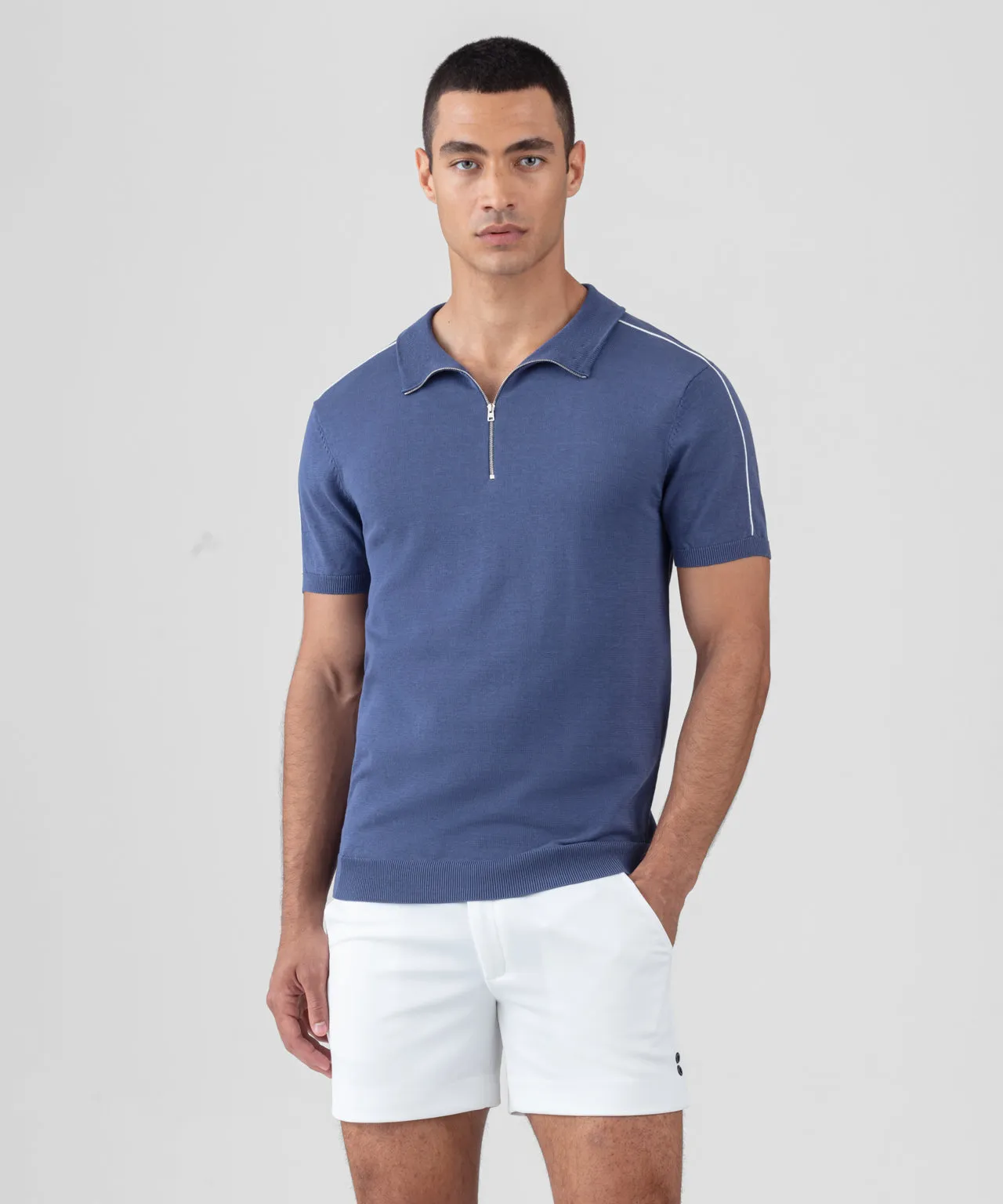 Cotton Silk RD Polo w. Piping: Skyfall