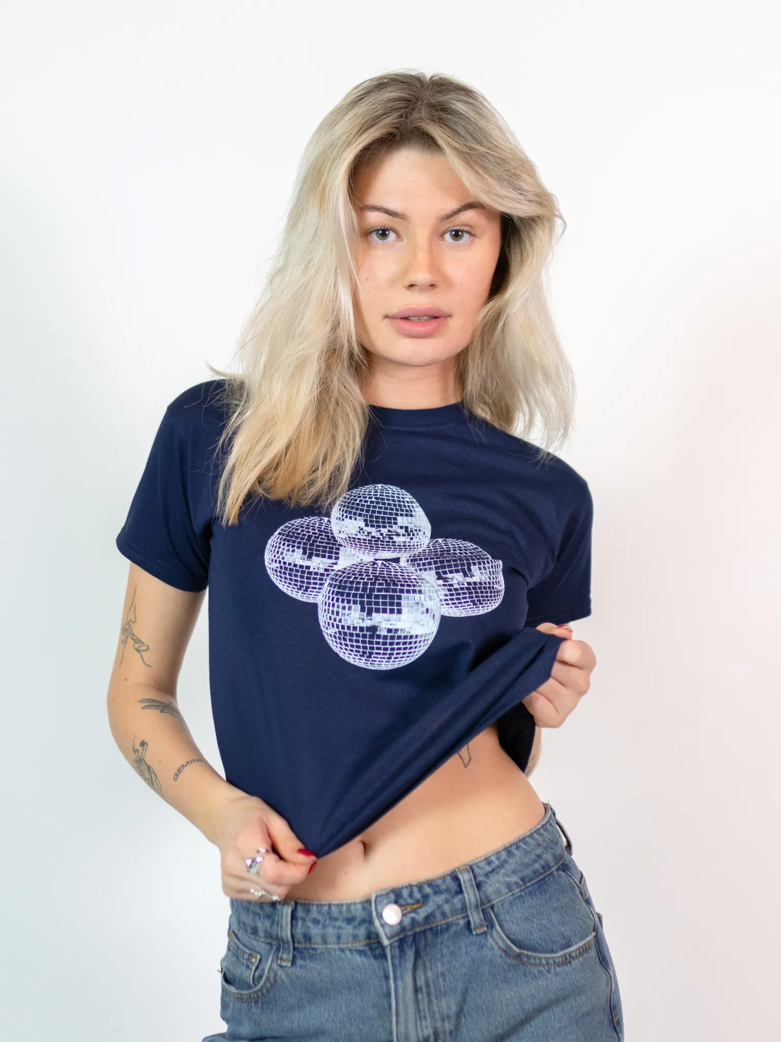 DISCO KUGLE (hvid), BABY TEE - NAVY