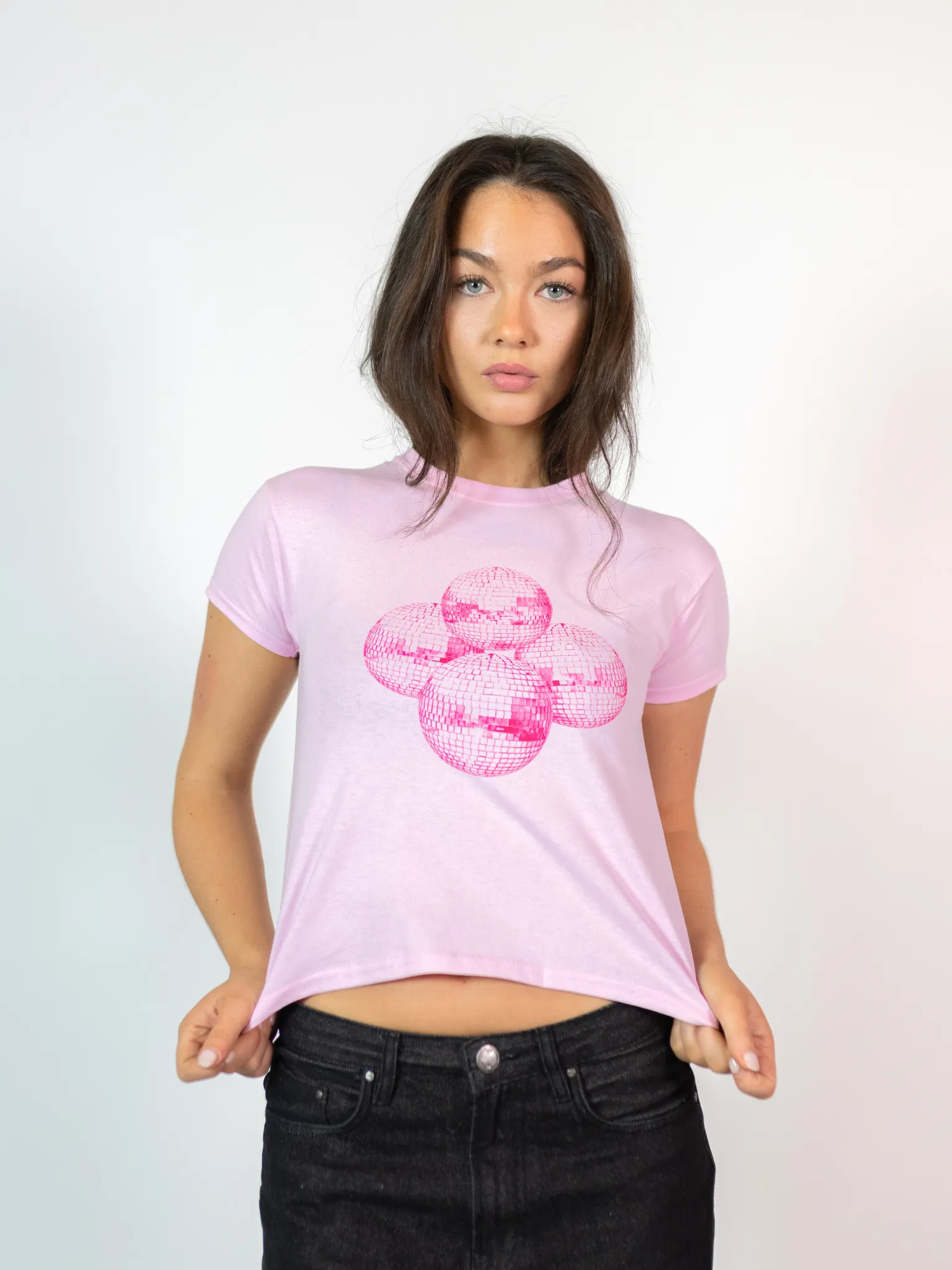 DISCO KUGLE (pink), BABY TEE - LYSERØD