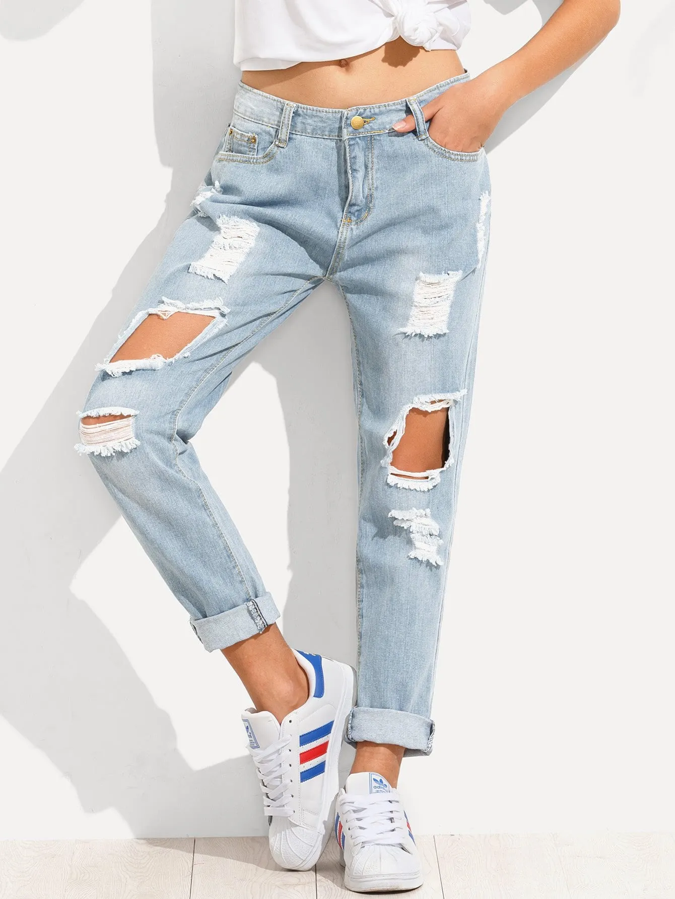 Distressed Irregular Jeans