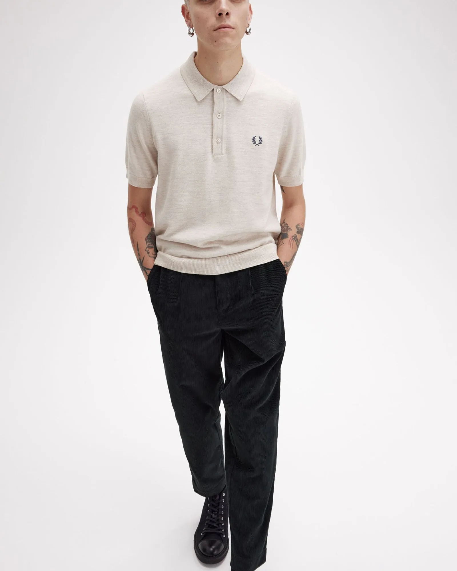 Fred Perry Classic Knitted Polo Shirt - Porridge Marl