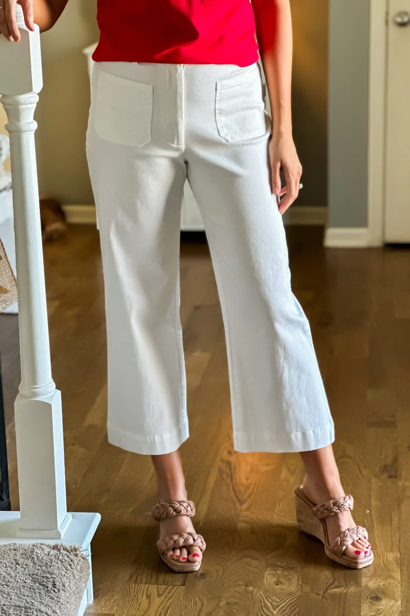 On Trend Twill Wide Leg Pant : White