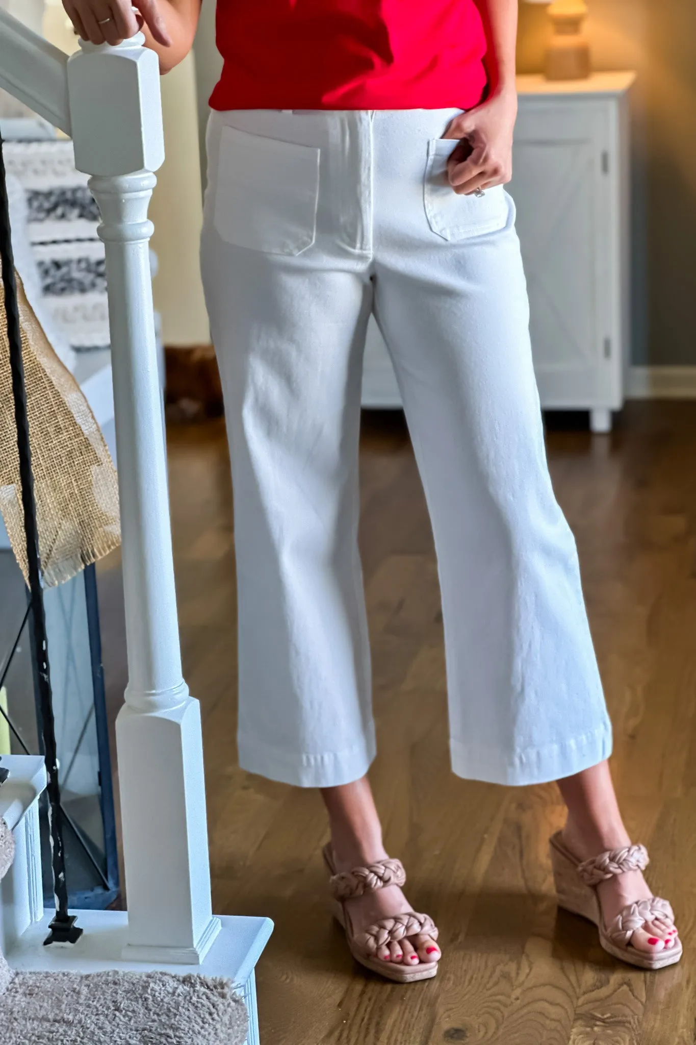 On Trend Twill Wide Leg Pant : White