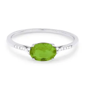 OVAL CUT PERIDOT AND DIAMOND RING, .04 CT TW