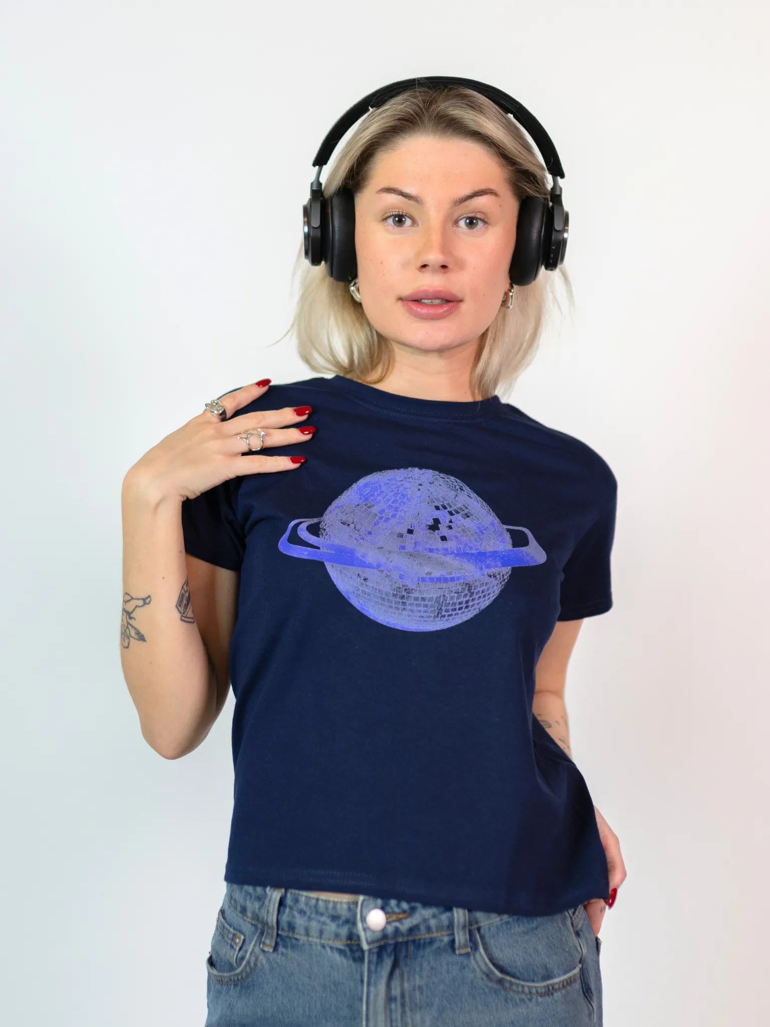 PLANET DISCO (blå), BABY TEE - NAVY