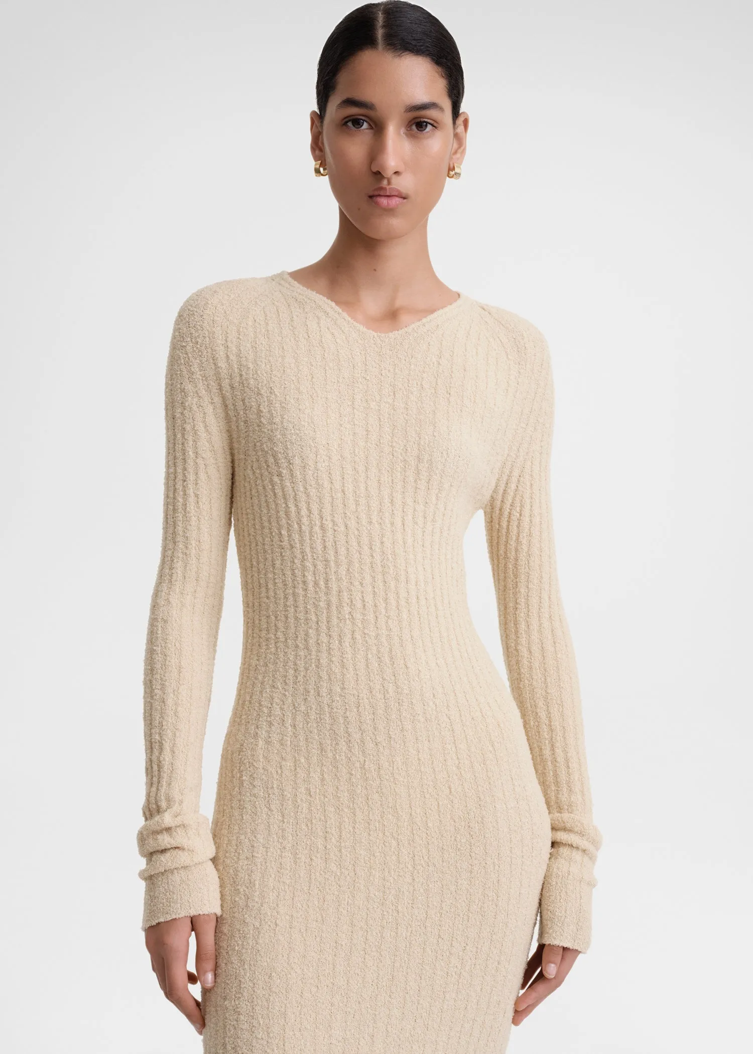 Ribbed merino blend dress cashew