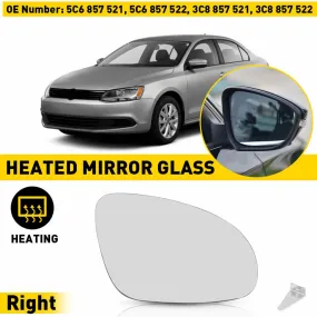 Right Passenger Side Heated Mirror Glass for Volkswagen Passat, Jetta, Beetle etc.