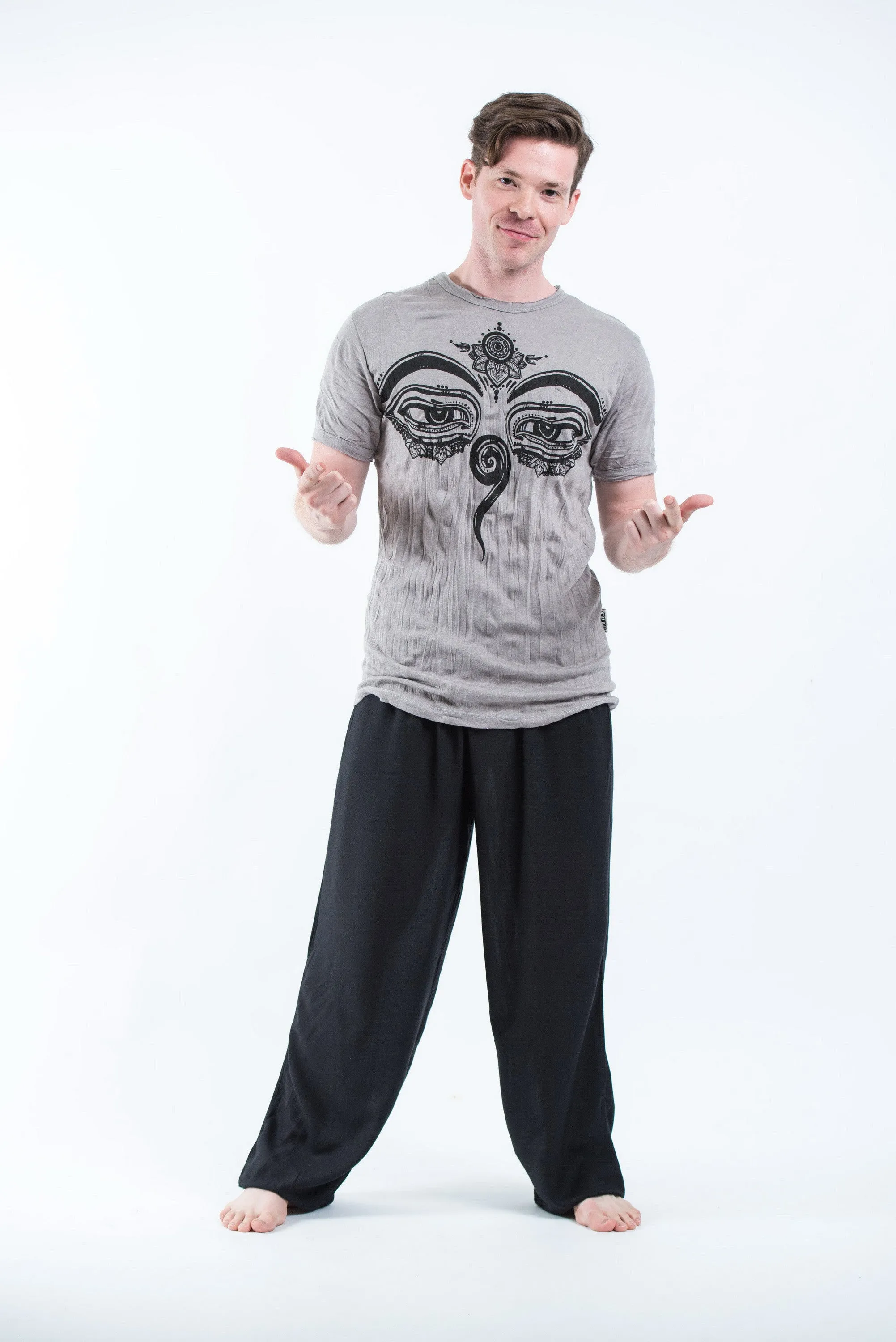 Sure Design Mens Buddha Eyes T-Shirt Gray