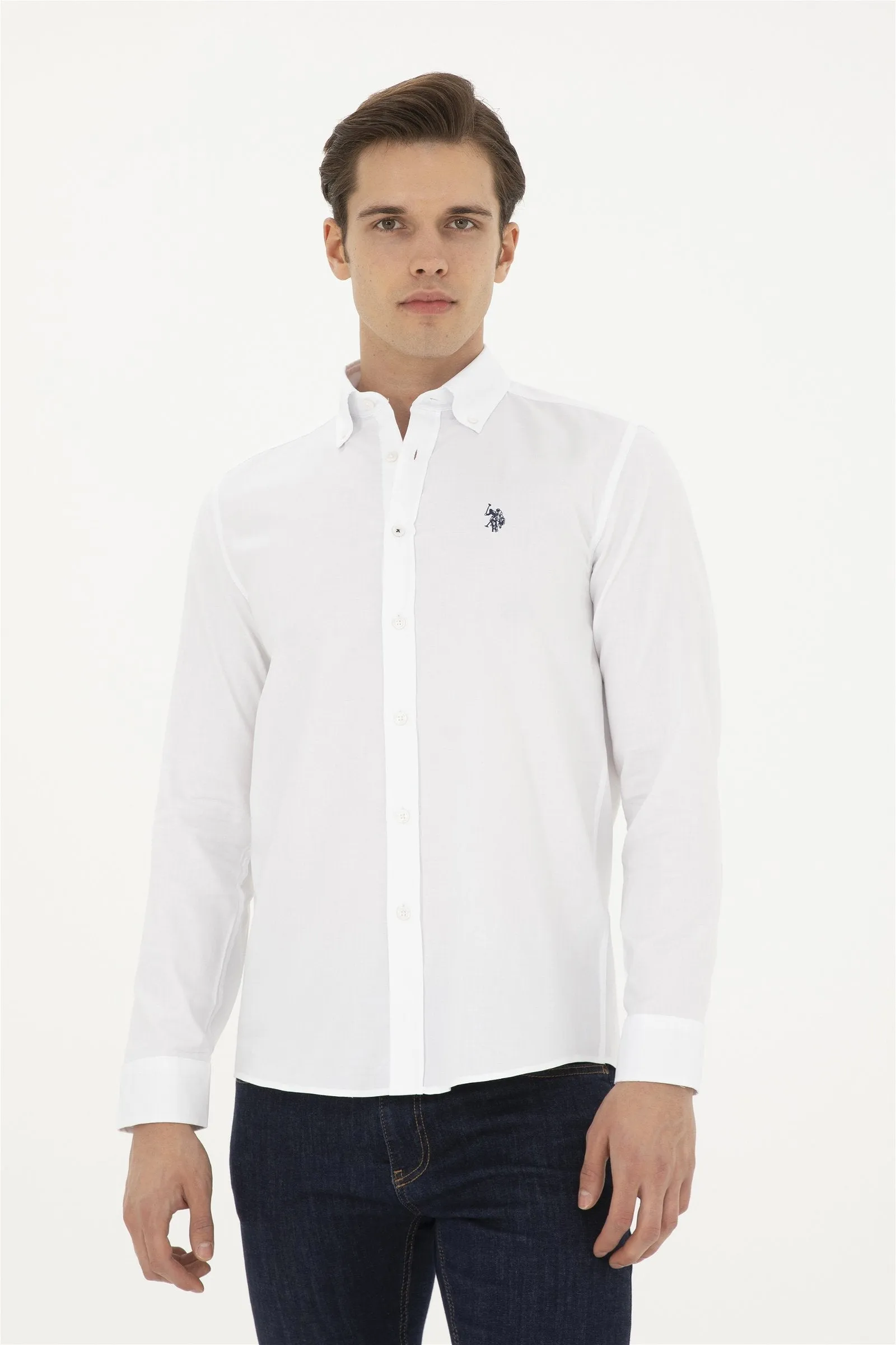 US Polo Assn. Men Shirt Slim Full Sleeve White VR013 USPSH315 USPA